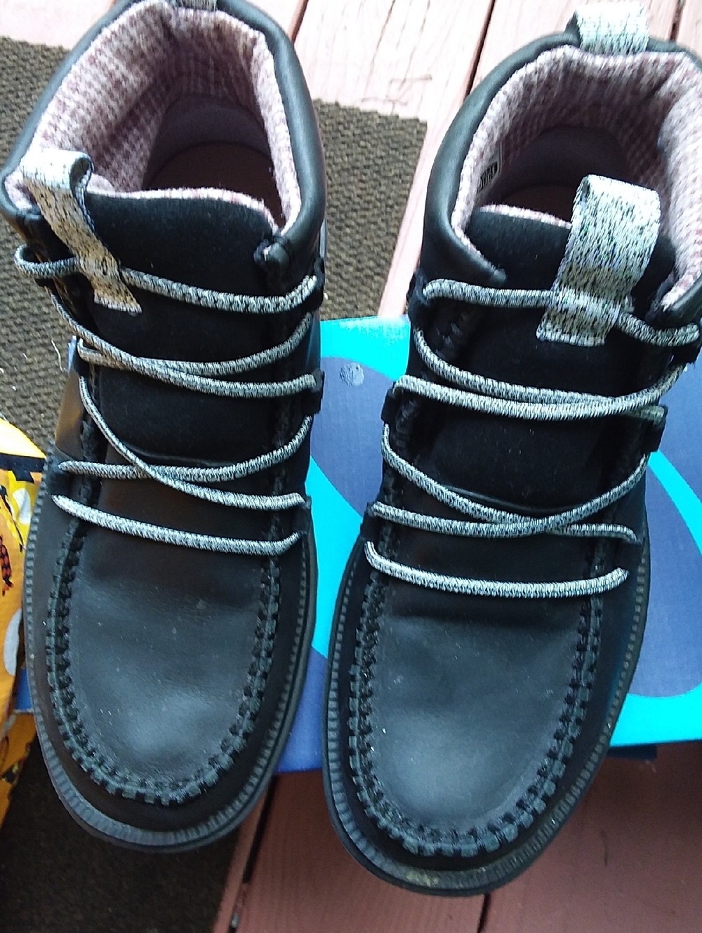 HEY DUDE Black Lace-Up Moc Toe Boots